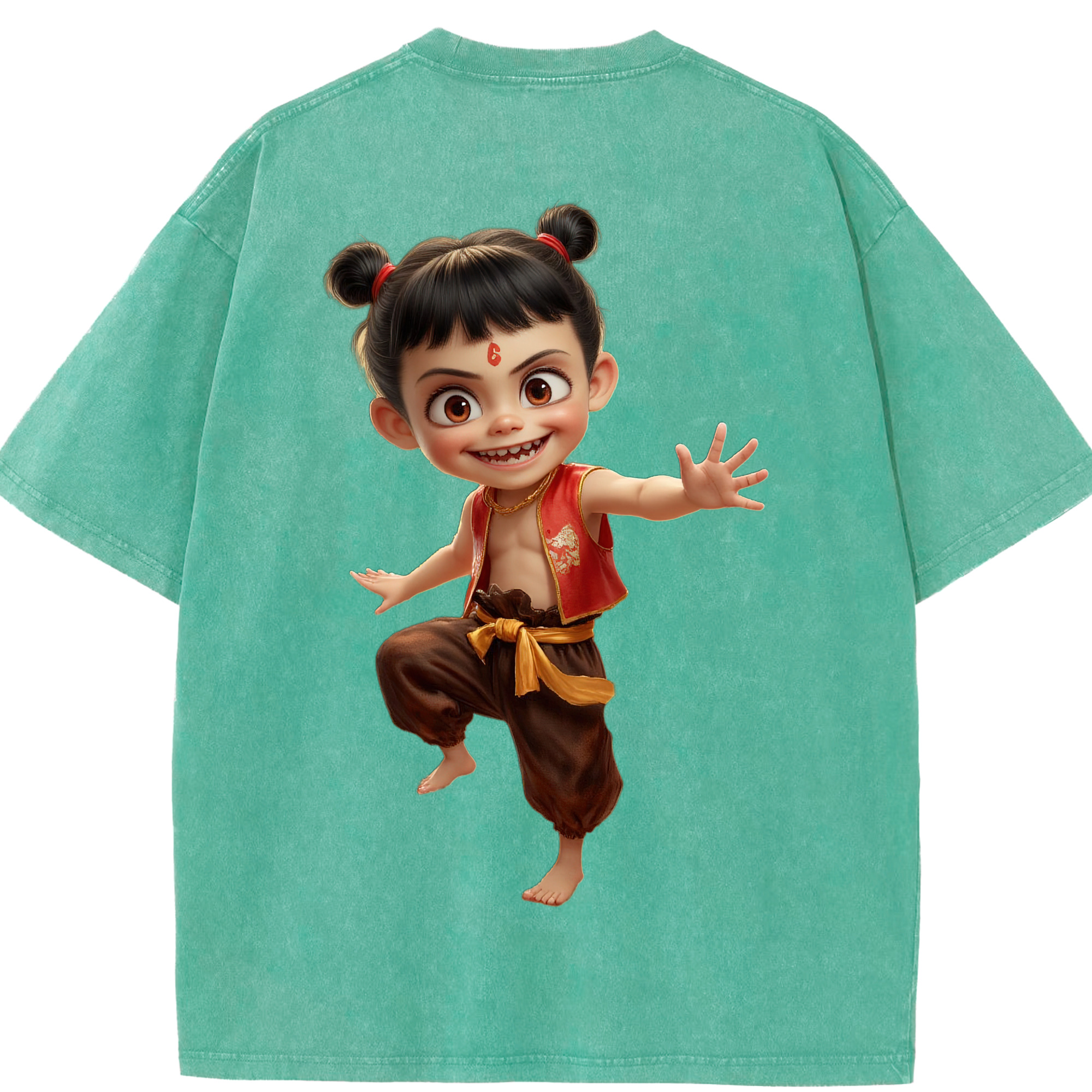 （画像用） Ne Zha 2 ナタ 魔童の大暴れ 綿100% ヴィンテージ風 半袖Tシャツ（背面プリント）